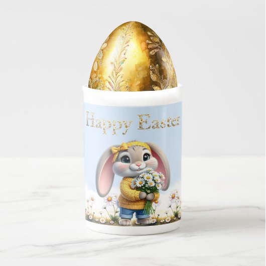 Rabbit pink ears white daisies Happy Easter ボーンチャイナマグカップ