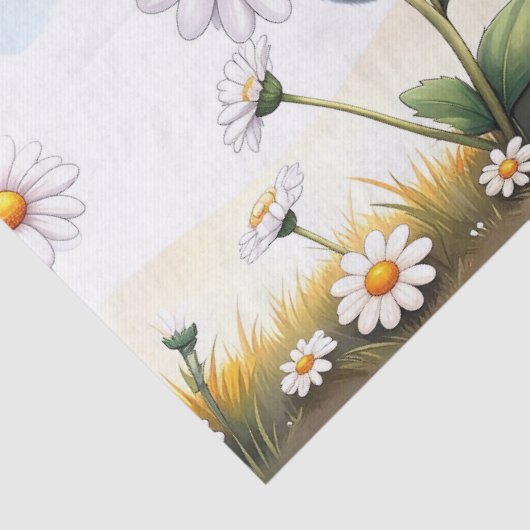 Rabbit pink ears white daisies Happy Easter 薄葉紙 (詳細)