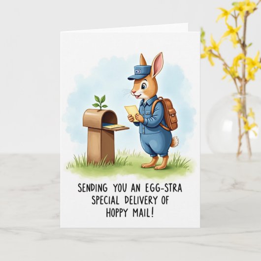 Rabbit Postman Delivery Card カード (黄色い花)