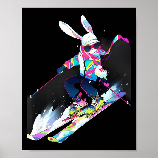 Rabbit rabbit skiing skier ski winter snow  ポスター (正面)