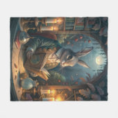 Rabbit Reading フリースブランケット (正面(横))