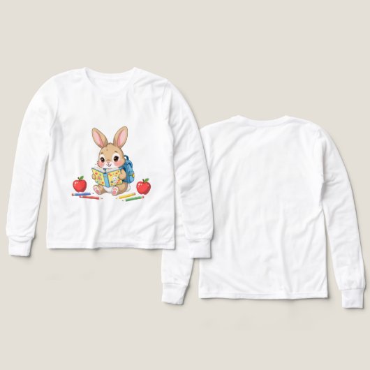 Rabbit reading a book, pencils, apple (デザイン 正面＆背面)