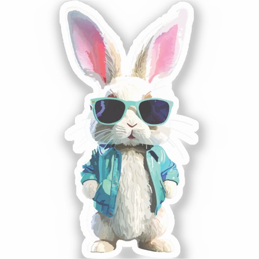 Rabbit Sticker with Jacket and Sunglasses シール (正面)