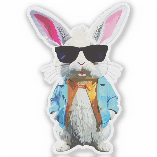 Rabbit Sticker with Jacket and Sunglasses シール (正面)