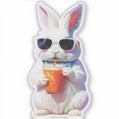 Rabbit Sticker with Sunglasses and Drink シール (正面)