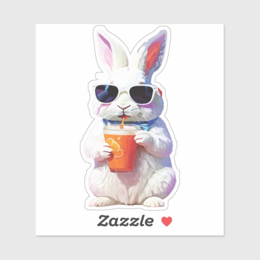 Rabbit Sticker with Sunglasses and Drink シール (シート)