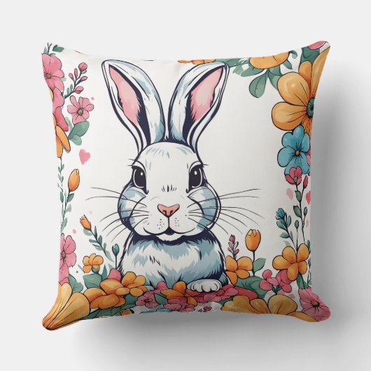 Rabbit surrounded by flowers クッション (裏面)