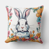 Rabbit surrounded by flowers クッション (正面)