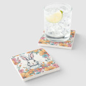 Rabbit surrounded by flowers ストーンコースター (横)