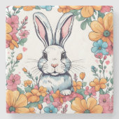 Rabbit surrounded by flowers ストーンコースター (正面)