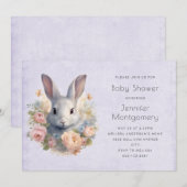 Rabbit Surrounded by Flowers Cute Baby Shower 招待状 (正面/裏面)