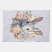 Rabbit Surrounded by Pastel Flowers Cute キッチンタオル (横)