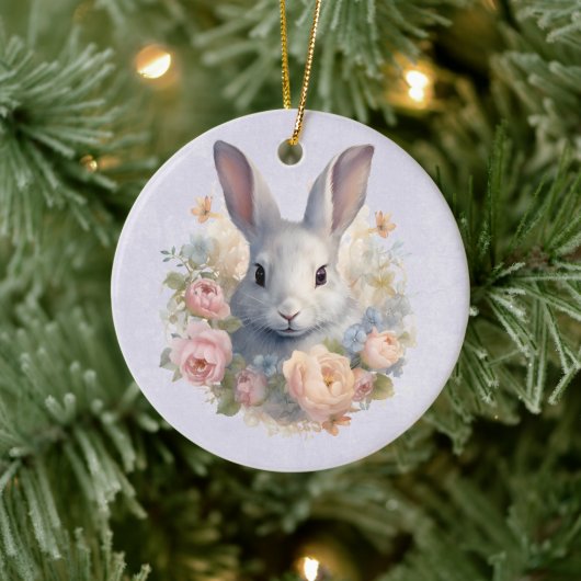 Rabbit Surrounded by Pastel Flowers Cute セラミックオーナメント (ツリー)