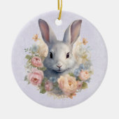 Rabbit Surrounded by Pastel Flowers Cute セラミックオーナメント (正面)