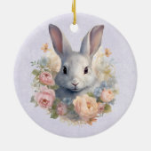Rabbit Surrounded by Pastel Flowers Cute セラミックオーナメント (裏面)