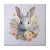 Rabbit Surrounded by Pastel Flowers Cute タイル (正面)