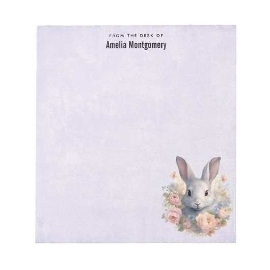 Rabbit Surrounded by Pastel Flowers Cute ノートパッド (正面)
