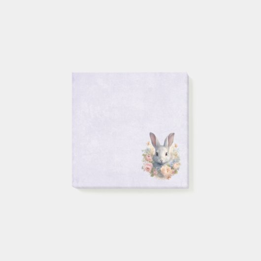 Rabbit Surrounded by Pastel Flowers Cute ポストイット (正面)