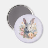Rabbit Surrounded by Pastel Flowers Cute マグネット (正面/裏面)