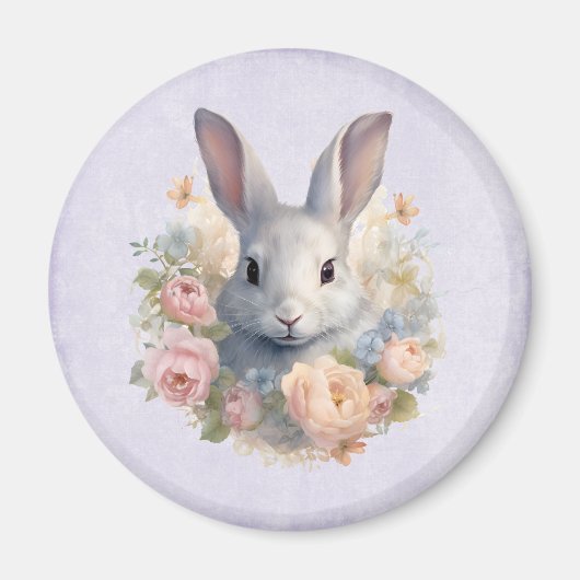 Rabbit Surrounded by Pastel Flowers Cute マグネット (正面)