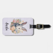 Rabbit Surrounded by Pastel Flowers Cute ラゲッジタグ (正面横)