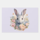 Rabbit Surrounded by Pastel Flowers Cute ラッピングペーパーシート (正面2)