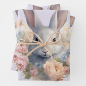 Rabbit Surrounded by Pastel Flowers Cute ラッピングペーパーシート (インサイチュ)
