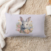 Rabbit Surrounded by Pastel Flowers Cute ランバークッション (ブランケット)