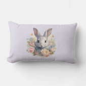 Rabbit Surrounded by Pastel Flowers Cute ランバークッション (正面)