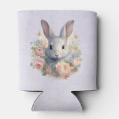 Rabbit Surrounded by Pastel Flowers Cute 缶クーラー (裏面)