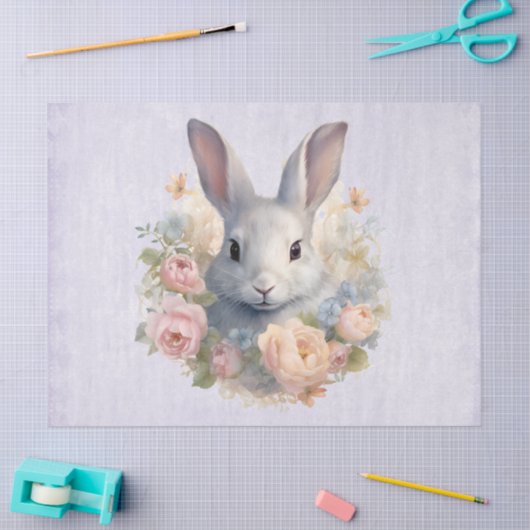 Rabbit Surrounded by Pastel Flowers Cute 薄葉紙 (クラフト)