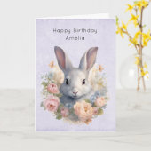 Rabbit Surrounded by Pastel Flowers Cute Birthday カード (黄色い花)