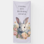 Rabbit Surrounded by Pastel Flowers Cute Birthday 横断幕 (縦)
