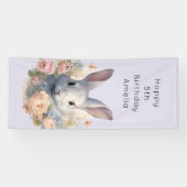 Rabbit Surrounded by Pastel Flowers Cute Birthday 横断幕 (横)