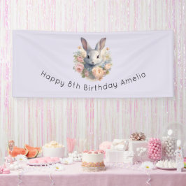 Rabbit Surrounded by Pastel Flowers Cute Birthday 横断幕