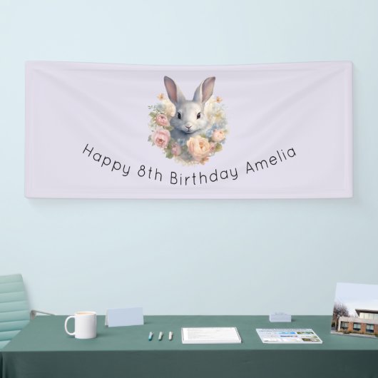 Rabbit Surrounded by Pastel Flowers Cute Birthday 横断幕 (トレードショー)