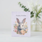 Rabbit Surrounded by Pastel Flowers Cute Easter シーズンポストカード (スタンド正面)