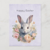 Rabbit Surrounded by Pastel Flowers Cute Easter シーズンポストカード (正面)