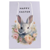 Rabbit Surrounded by Pastel Flowers Cute Easter ミディアムペーパーバッグ (正面)