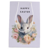 Rabbit Surrounded by Pastel Flowers Cute Easter ミディアムペーパーバッグ (裏面)