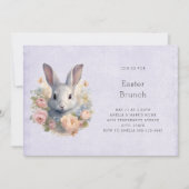 Rabbit Surrounded by Pastel Flowers Cute Easter 招待状 (正面)