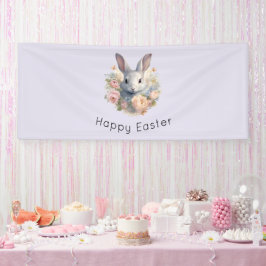 Rabbit Surrounded by Pastel Flowers Cute Easter 横断幕