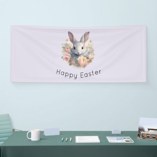 Rabbit Surrounded by Pastel Flowers Cute Easter 横断幕 (トレードショー)