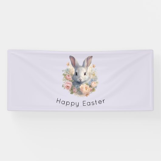 Rabbit Surrounded by Pastel Flowers Cute Easter 横断幕 (横)
