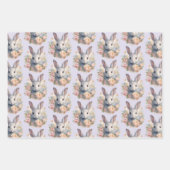 Rabbit Surrounded by Pastel Flowers Cute Pattern ラッピングペーパーシート (正面2)