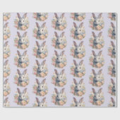 Rabbit Surrounded by Pastel Flowers Cute Pattern ラッピングペーパー (フラット)