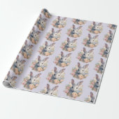 Rabbit Surrounded by Pastel Flowers Cute Pattern ラッピングペーパー (アンロールド)
