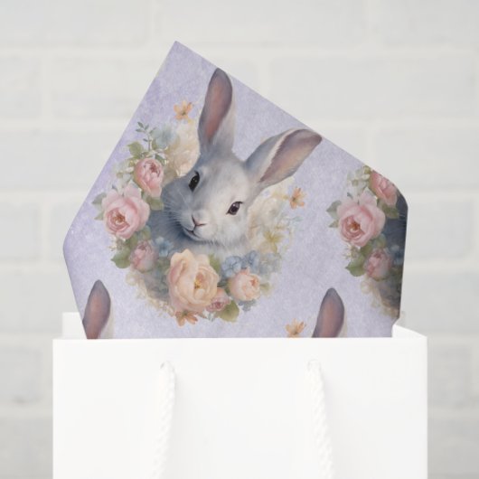 Rabbit Surrounded by Pastel Flowers Cute Pattern 薄葉紙 (ギフトバッグ)
