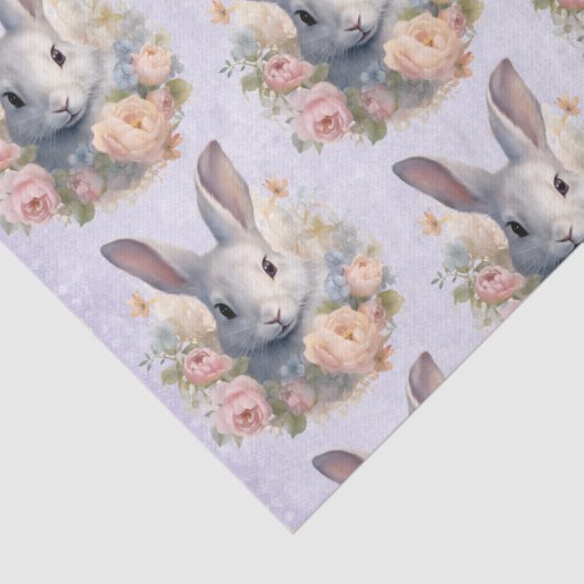 Rabbit Surrounded by Pastel Flowers Cute Pattern 薄葉紙 (詳細)