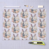 Rabbit Surrounded by Pastel Flowers Cute Pattern 薄葉紙 (クラフト)